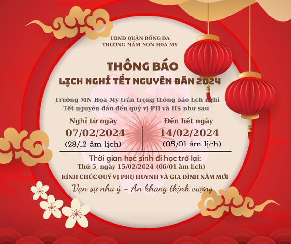 Lịch Nghỉ Tết Nguyên Đán Trường MN Hoạ My