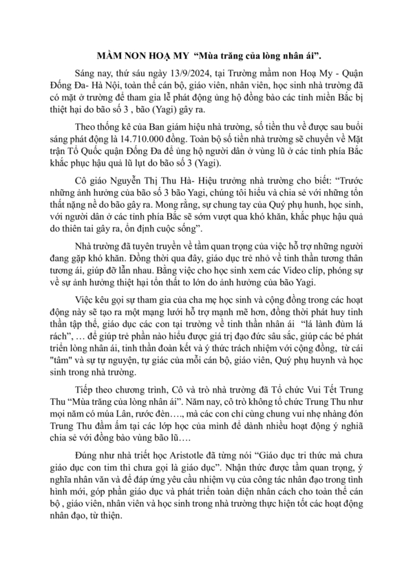 MẦM NON HOẠ MY  “Mùa trăng của lòng nhân ái”.